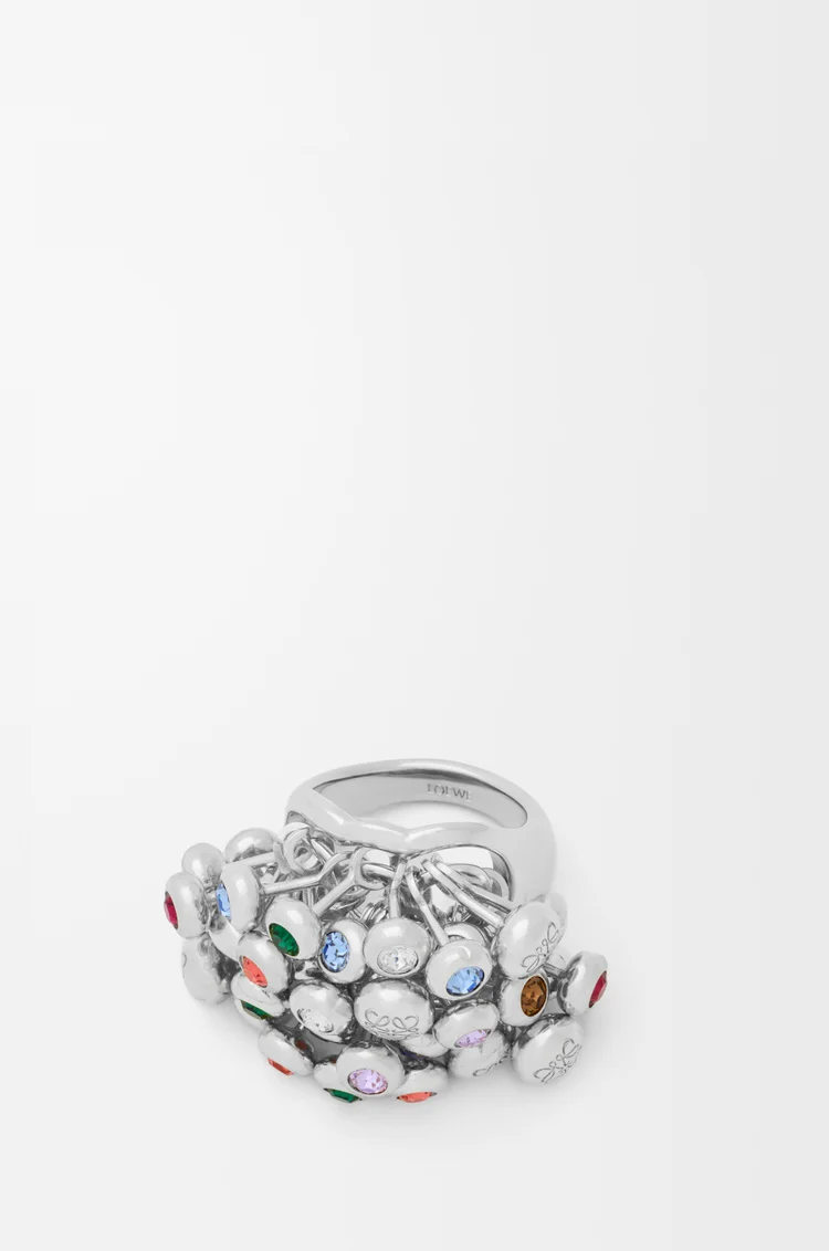 LOEWE Push Pin ring in sterling silver and crystals Silver/Multicolor