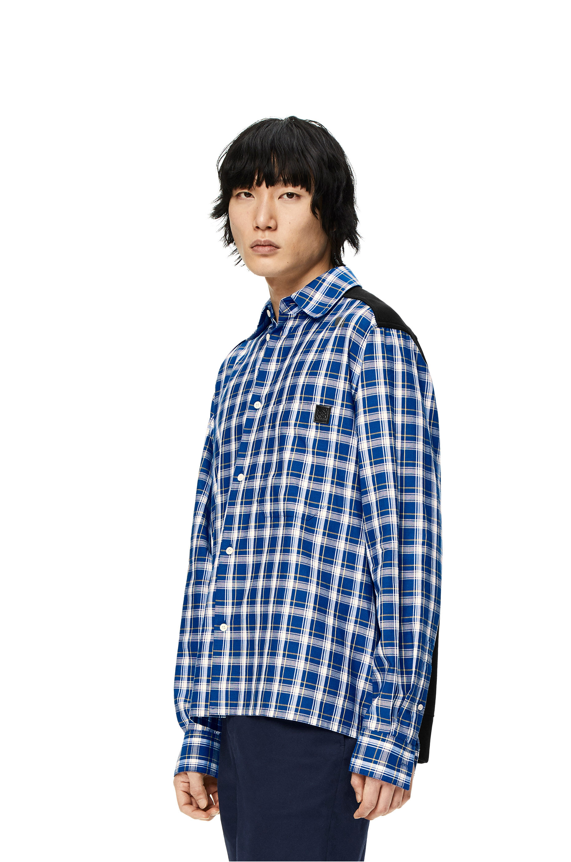 Blue and black check shirt clearance