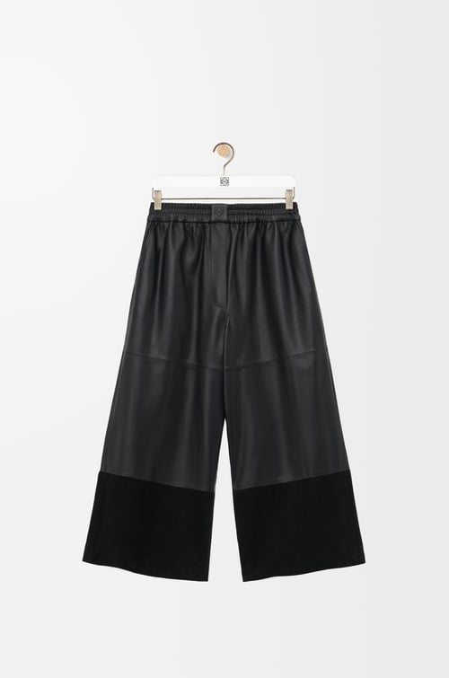 LOEWE Cropped trousers in nappa lambskin and suede goatskin Black plp_rd