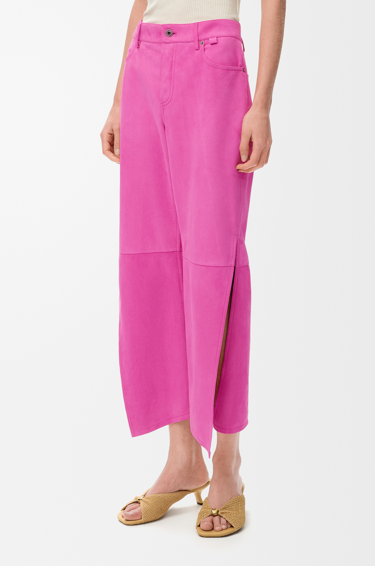 LOEWE 绒面羊皮革长裤 粉色