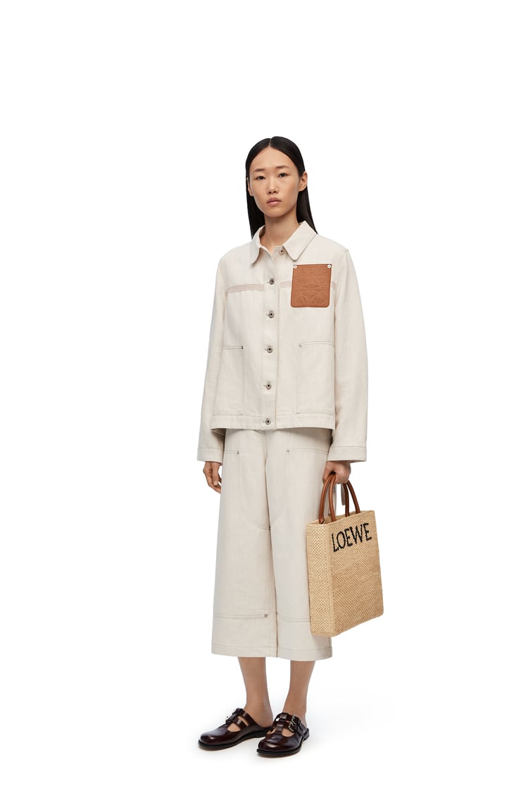 LOEWE Cropped workwear trousers in cotton and  linen Ecru