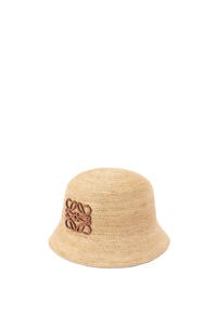 LOEWE Sombrero de pescador en rafia y piel de ternera Natural