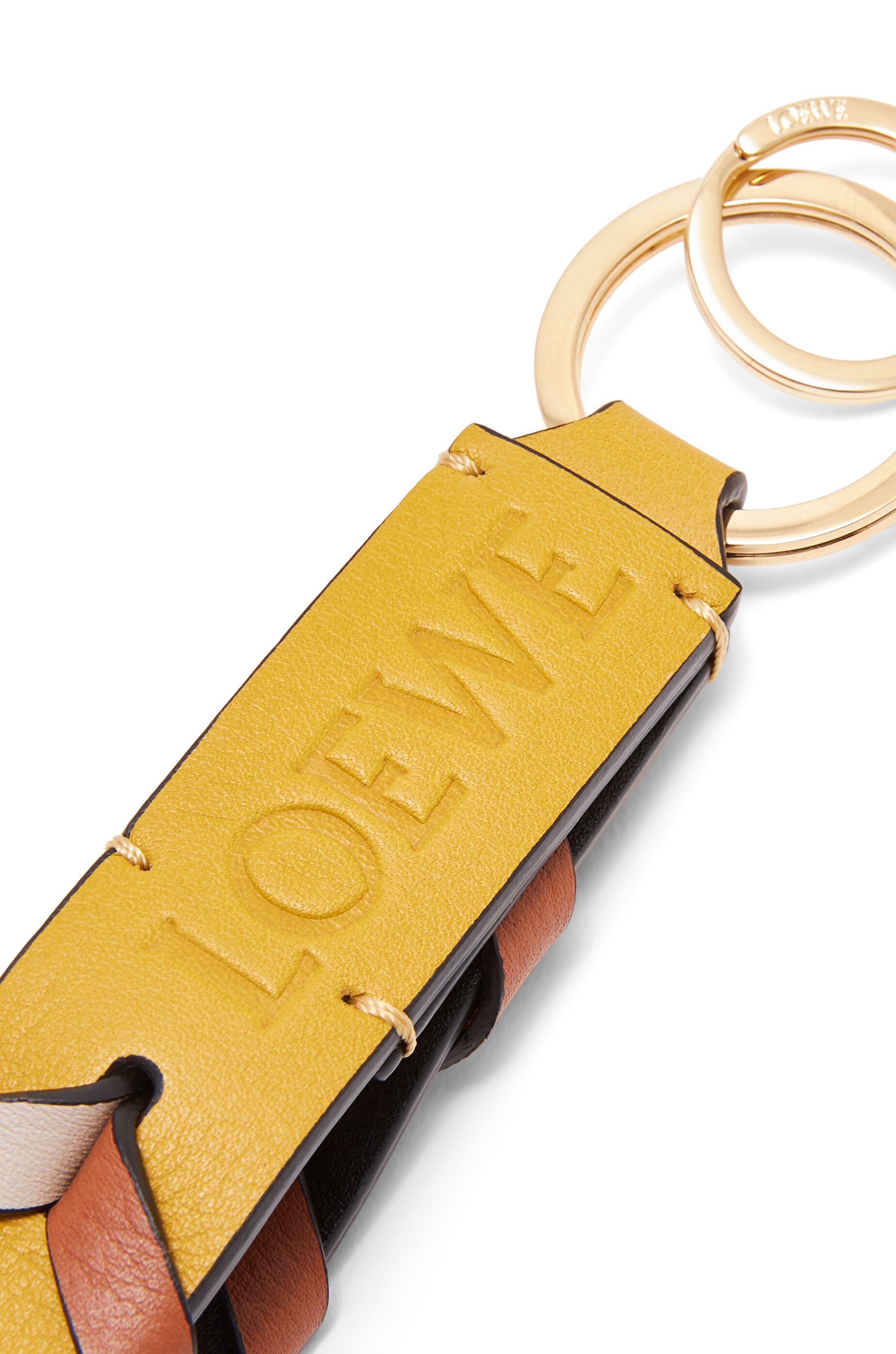 Braided strap keyring in calfskin and brass Mustard/Tan LOEWE