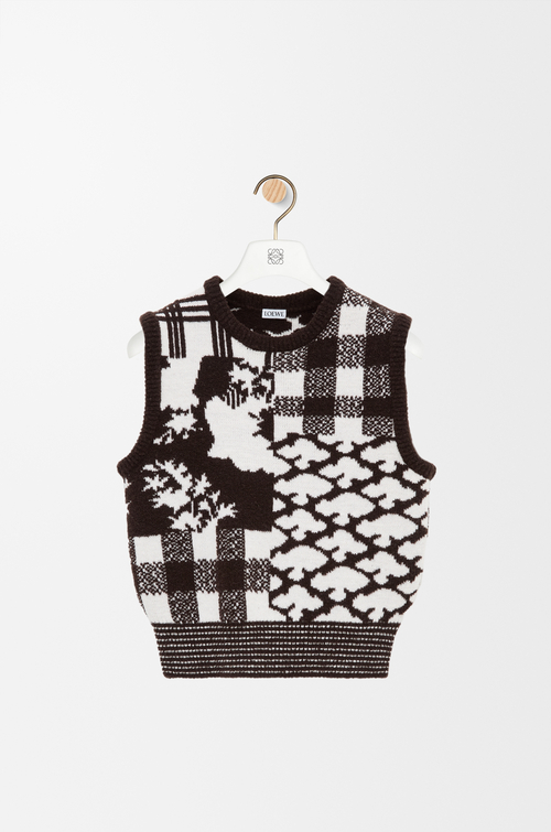 LOEWE Chaleco en lana Ecru/Marrón