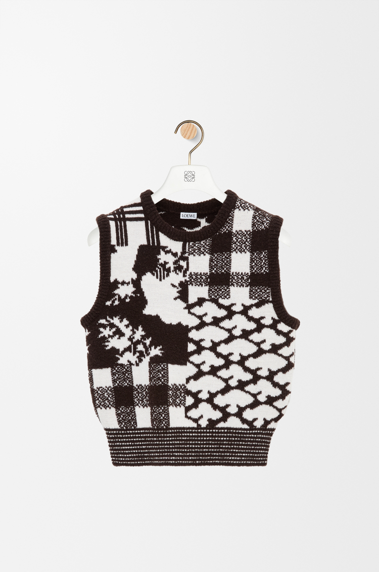 LOEWE Chaleco en lana Ecru/Marrón