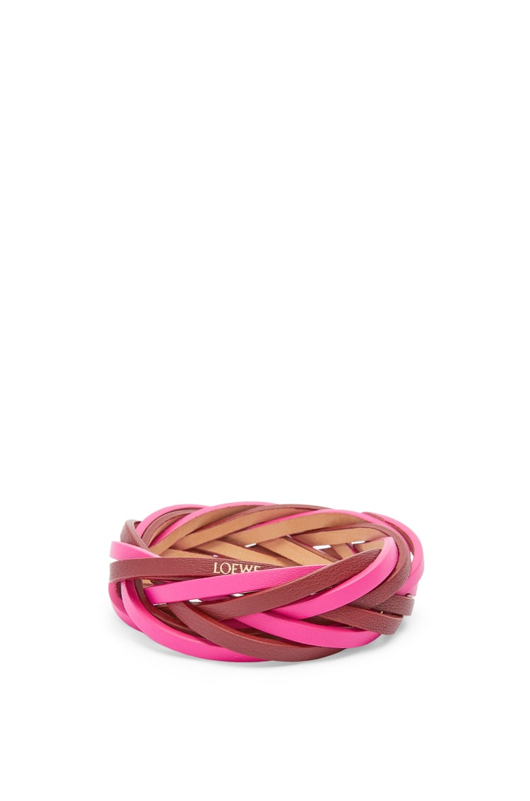 LOEWE Bicolour braided bangle in calfskin Brick Red/Pink