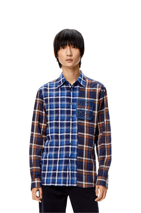 LOEWE Patchwork check shirt in cotton Navy/Brown plp_rd