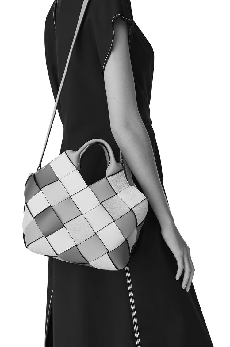 LOEWE Small Surplus Leather Woven Basket bag in classic calfskin Mink/Brown