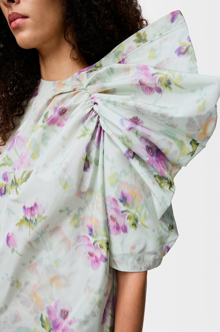 LOEWE Draped top in silk blend taffeta Light Blue/Multicolor