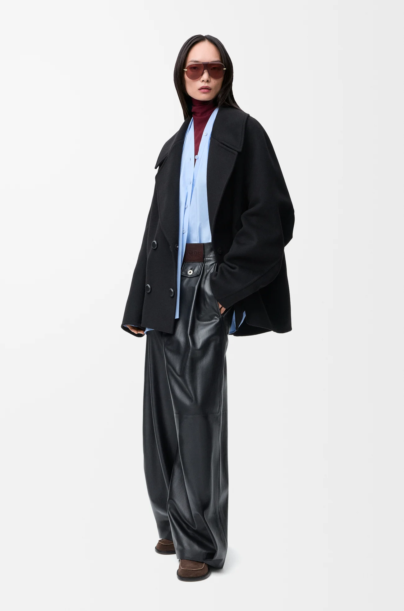 LOEWE 羊毛短款大衣 黑色