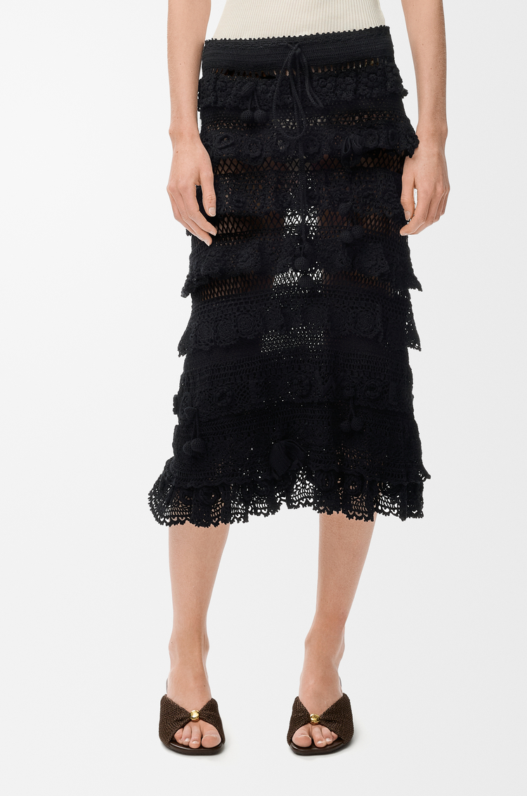 LOEWE 棉质钩织半身裙 黑色