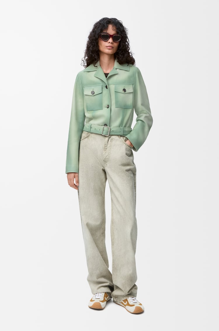 LOEWE Cropped jacket in suede lambskin Sage