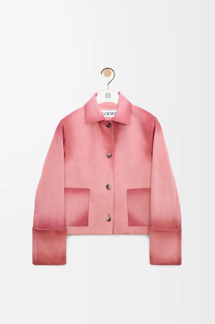 LOEWE Giacca con risvolti in pelle di agnello scamosciata Rosa