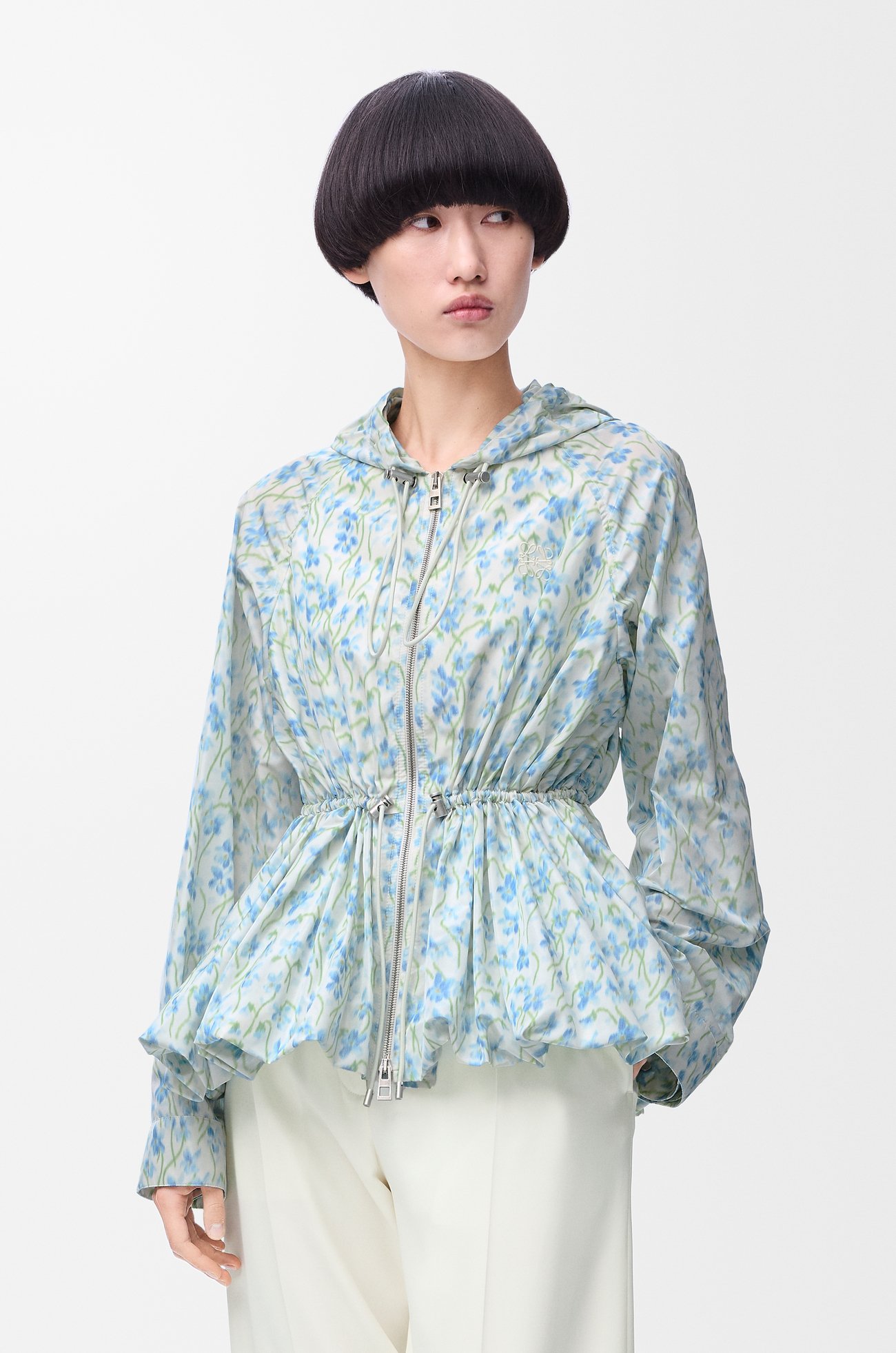 LOEWE Hhooded jacket in silk blend taffeta White/Blue