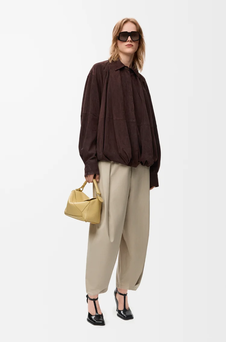 LOEWE Draped shirt in suede goatskin Brown