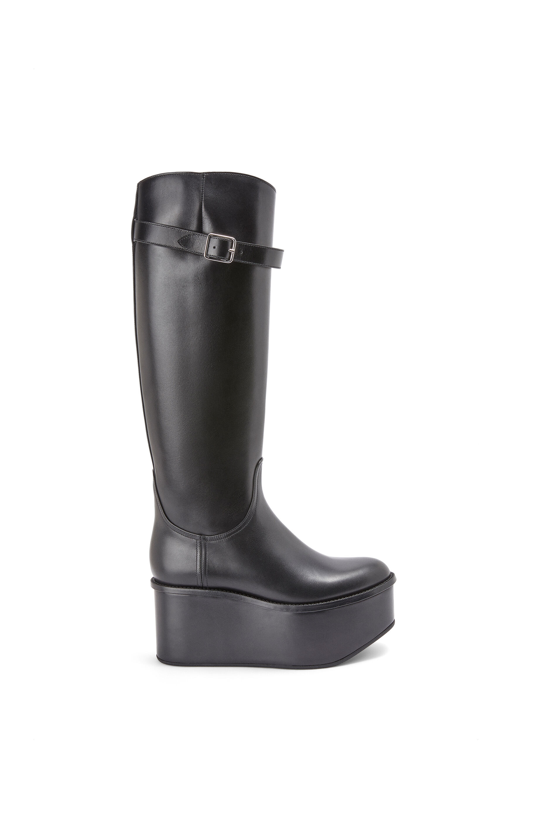 Bota de equitación con cuña en piel de ternera Negro - LOEWE