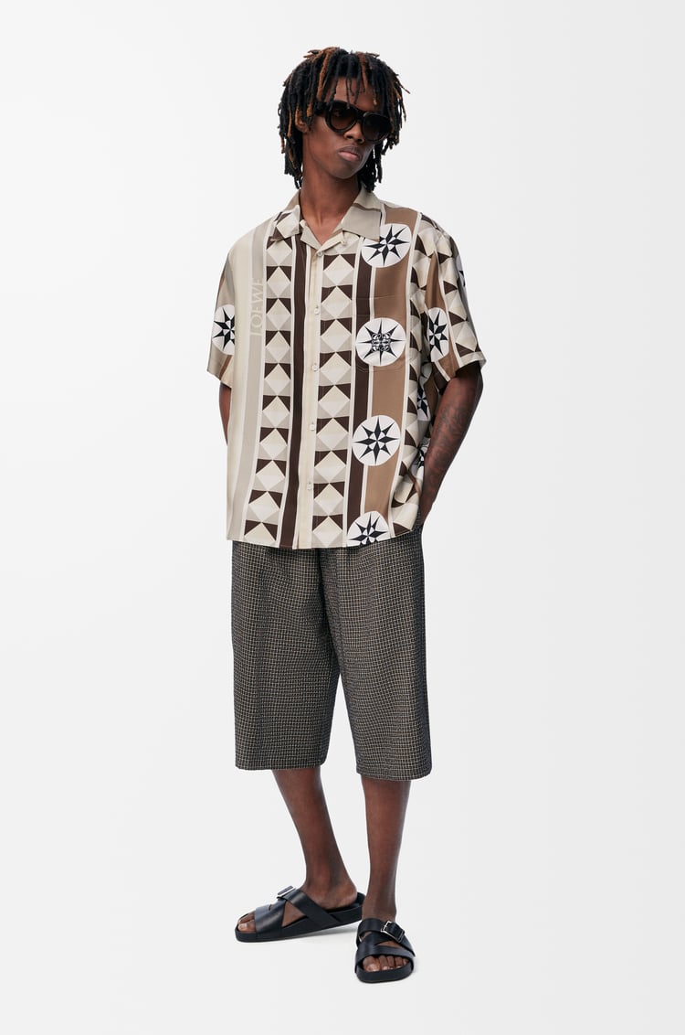 LOEWE Camisa de manga corta en seda Beige/Multicolor