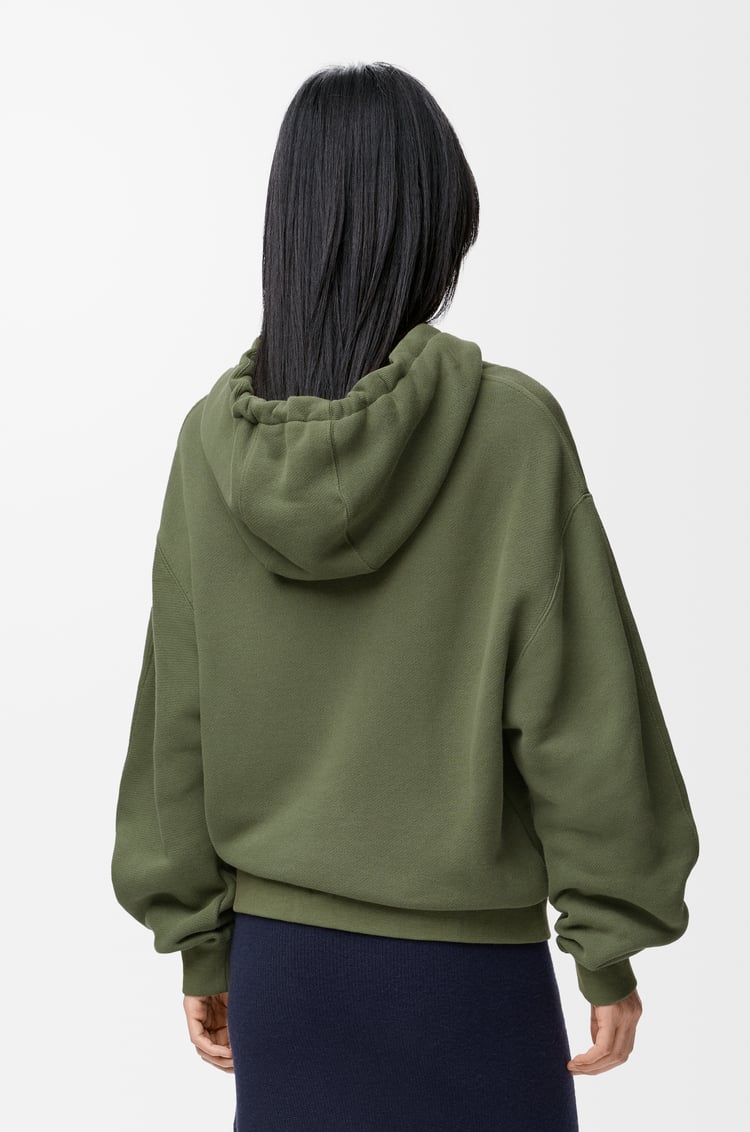 LOEWE Sweatshirt à capuche Flamenco en coton et cachemire Vert Kaki