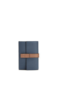 LOEWE Small vertical wallet in soft grained calfskin Steel Blue/Tan