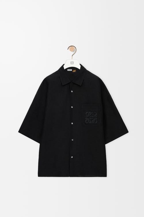 LOEWE Short sleeve shirt in viscose and linen Black