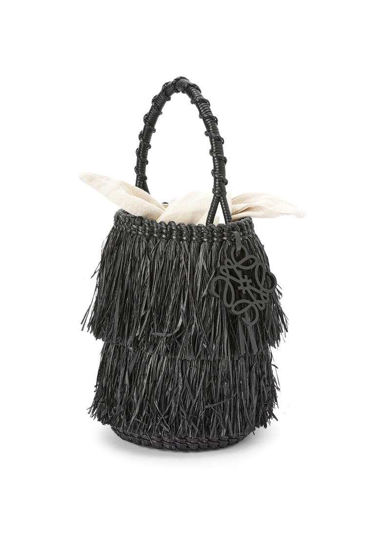 LOEWE Frayed Bucket bag in raffia and calfskin Black pdp_rd