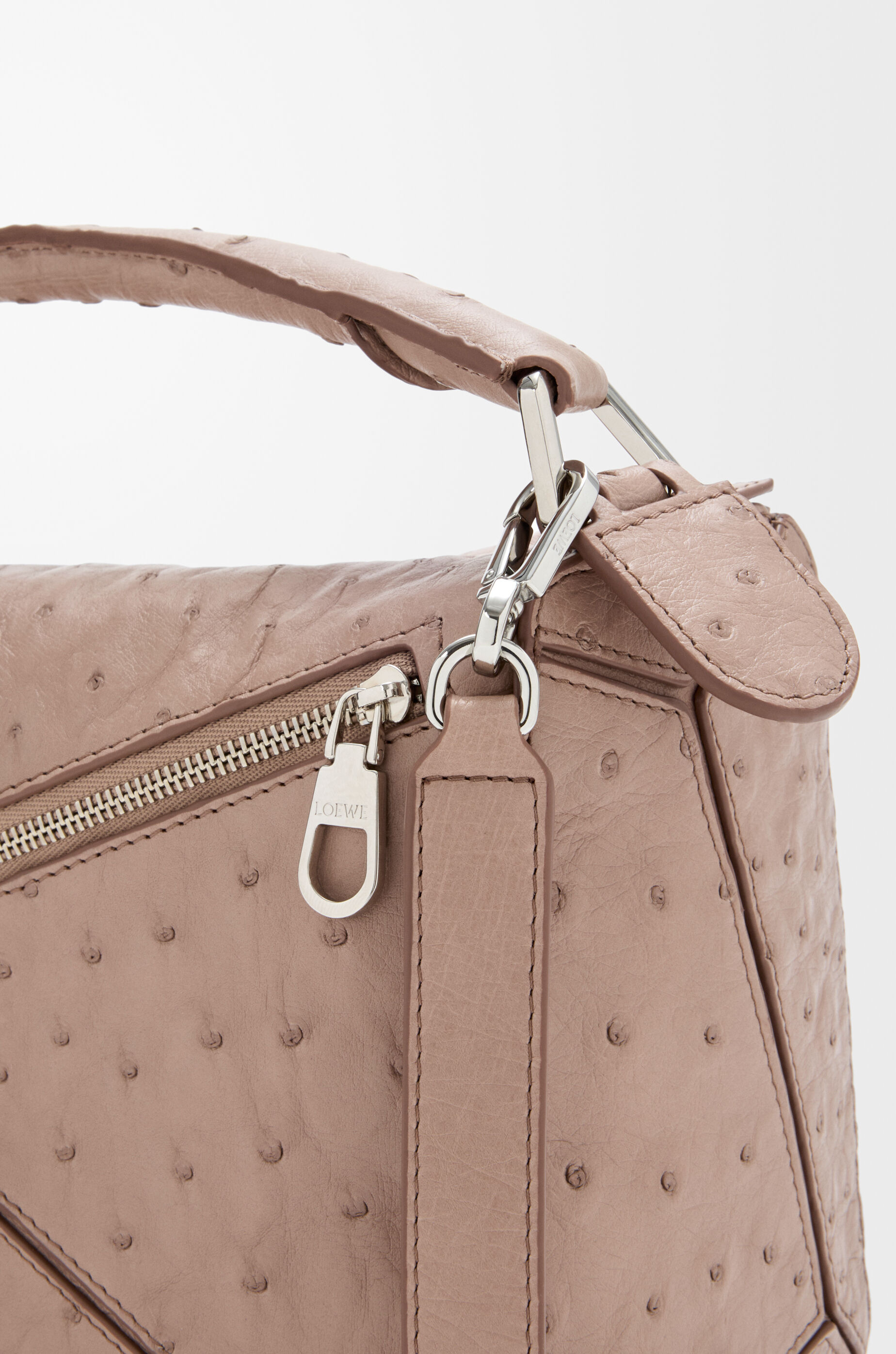 Small Featherlight Puzzle bag in ostrich Brown - LOEWE USA