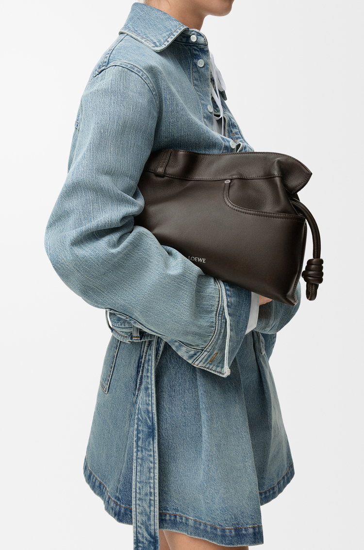 LOEWE Panta medium Flamenco clutch in shiny calfskin Vintage Brown