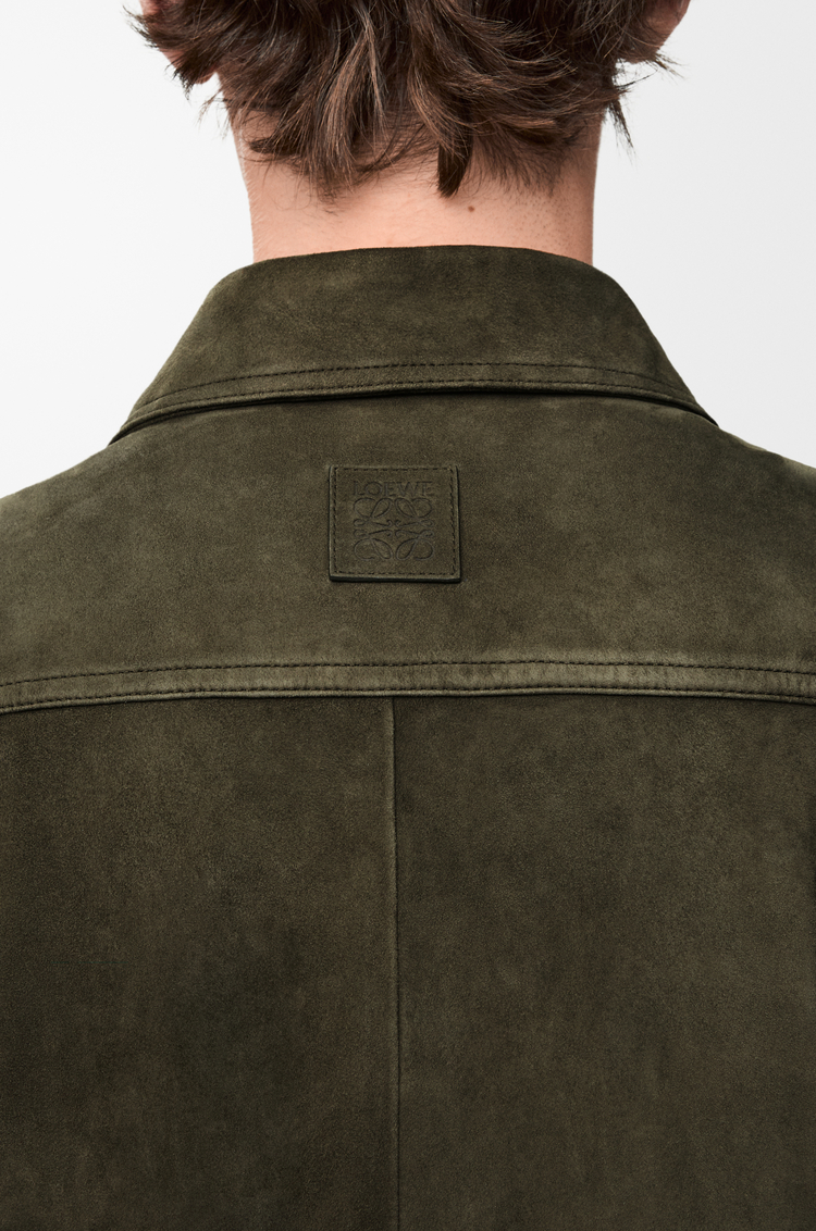 LOEWE Giacca-camicia in pelle di capra scamosciata Verde Kaki