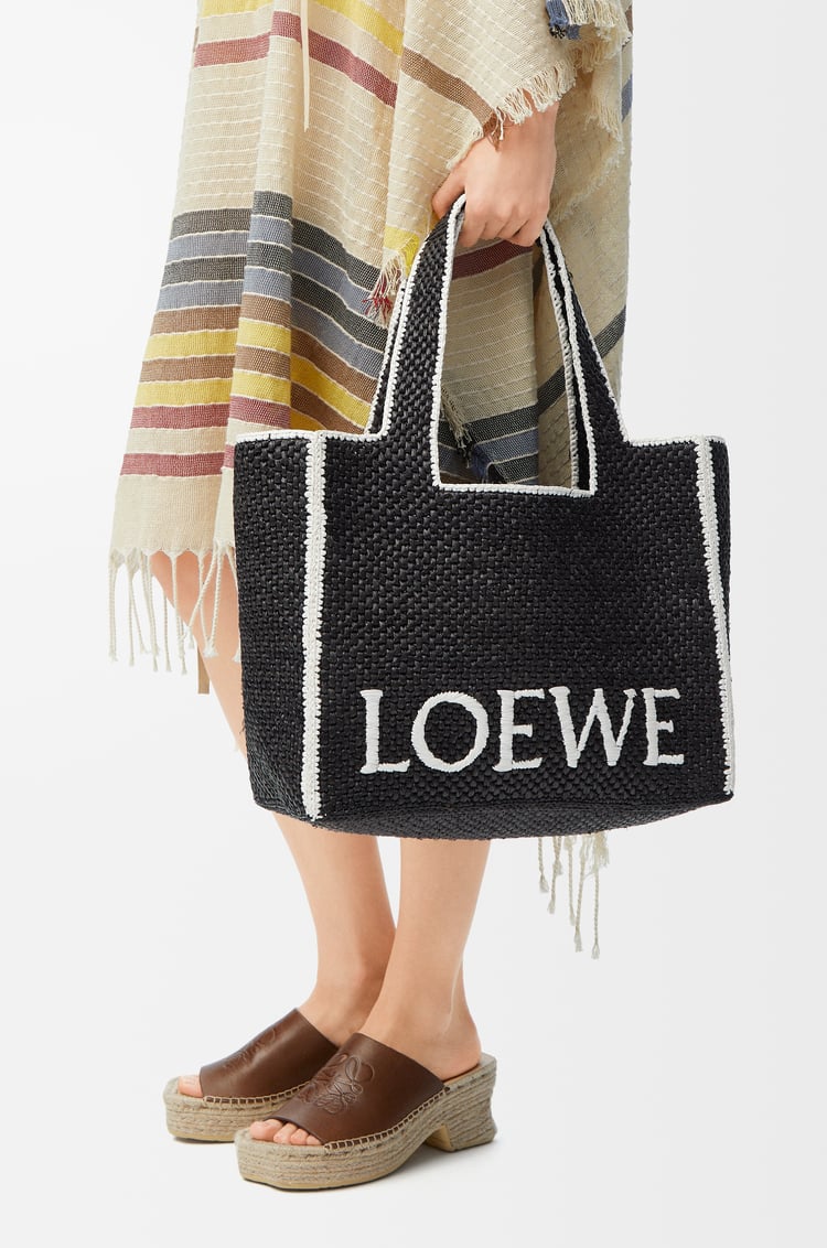 LOEWE Large LOEWE Font Tote in raffia Black
