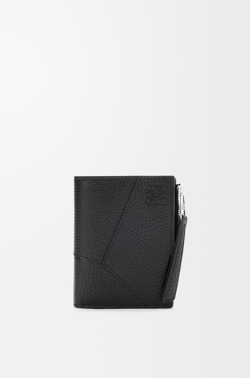 LOEWE 柔軟粒面小牛皮 Puzzle 窄版短錢包 黑色