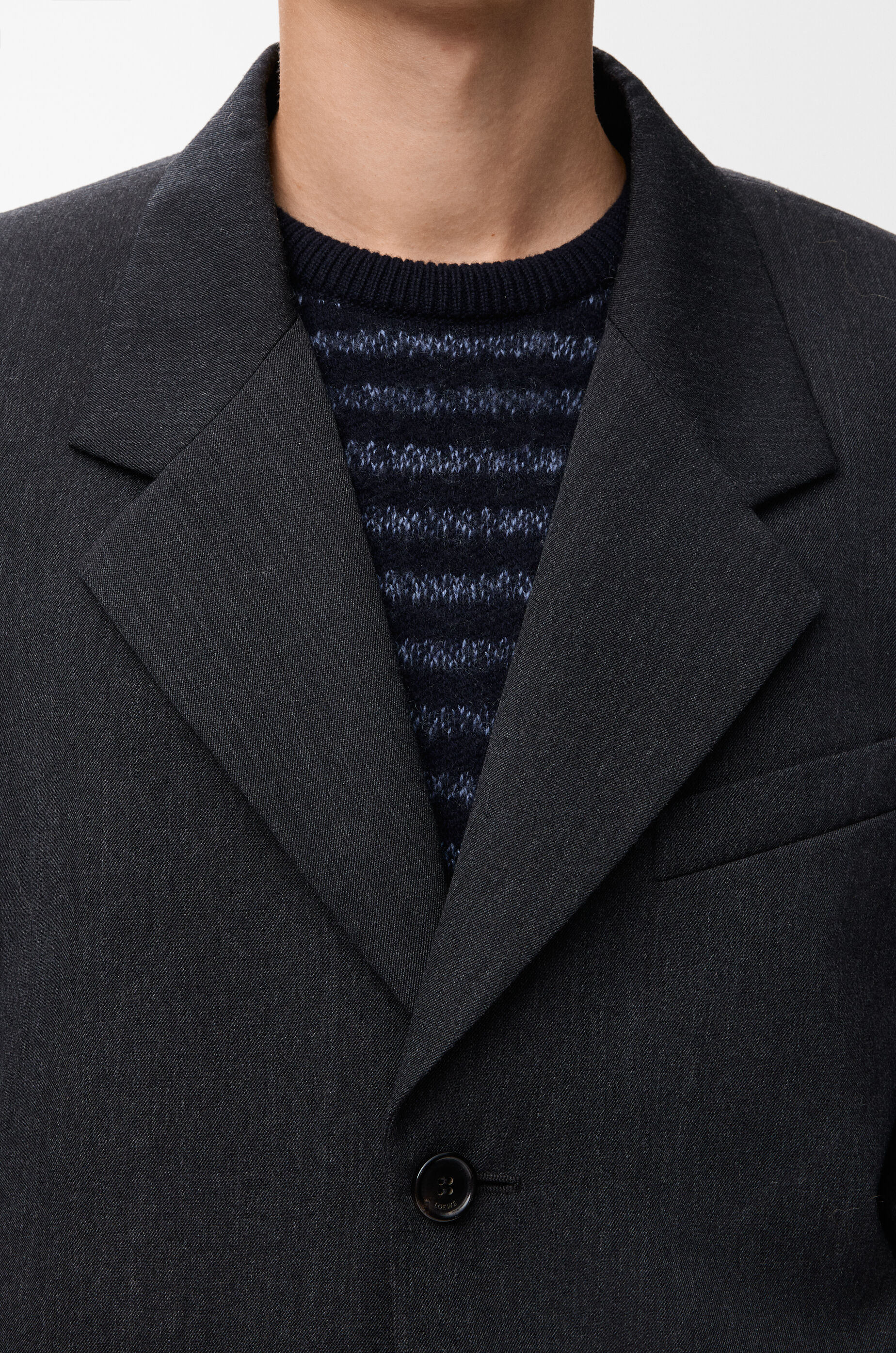 LOEWE wool coat dark grey 46 メンズ　ダークグレー LOEWE Leather-Trimmed Wool-Blend Overcoat for Men | MR PORTER