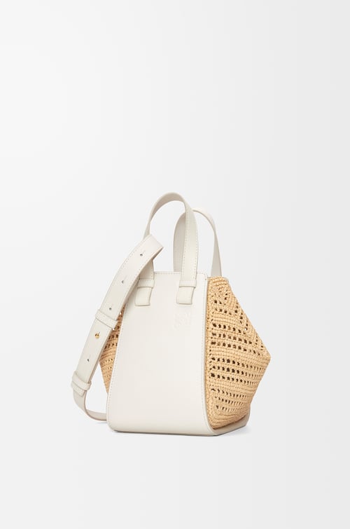 LOEWE Compact Hammock bag in raffia and calfskin Soft White/Natural plp_rd