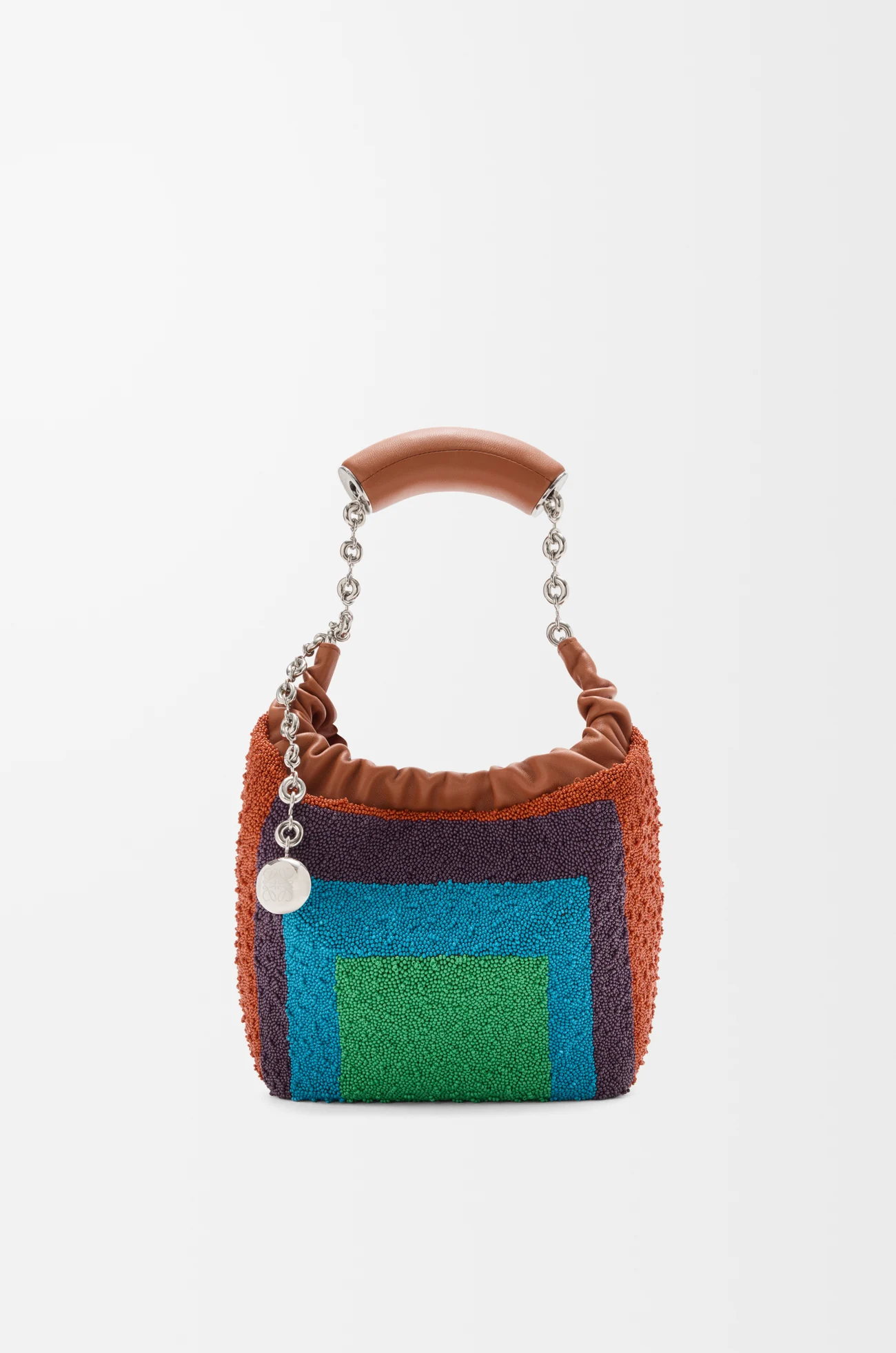 LOEWE Mini Squeeze bag in beaded leather Caramel/Bright Green