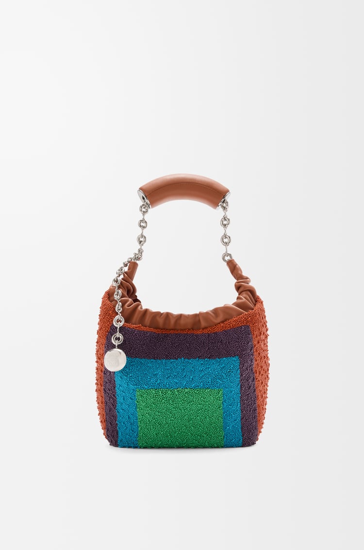 LOEWE Mini Squeeze bag in beaded leather Caramel/Bright Green