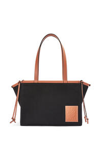 LOEWE Small Cushion Tote in canvas and calfskin Black/Tan pdp_rd