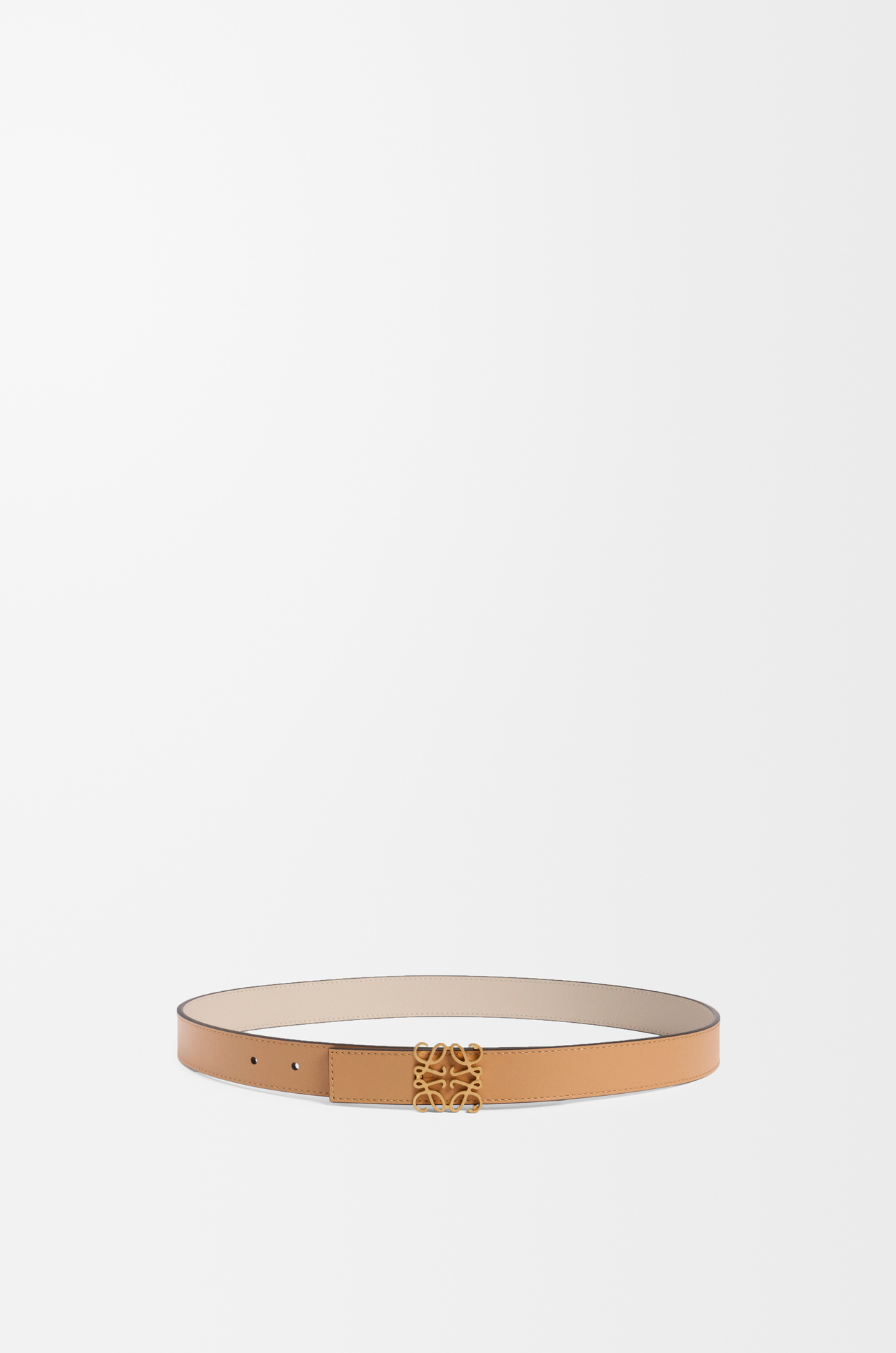 LOEWE 光滑牛皮革双面 Anagram 腰带 暖沙黄色/浅燕麦色/青铜色