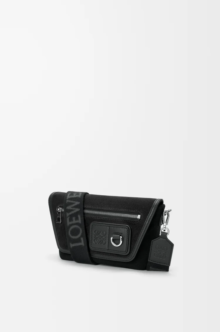 LOEWE Mini Flex messenger in canvas and suede Black