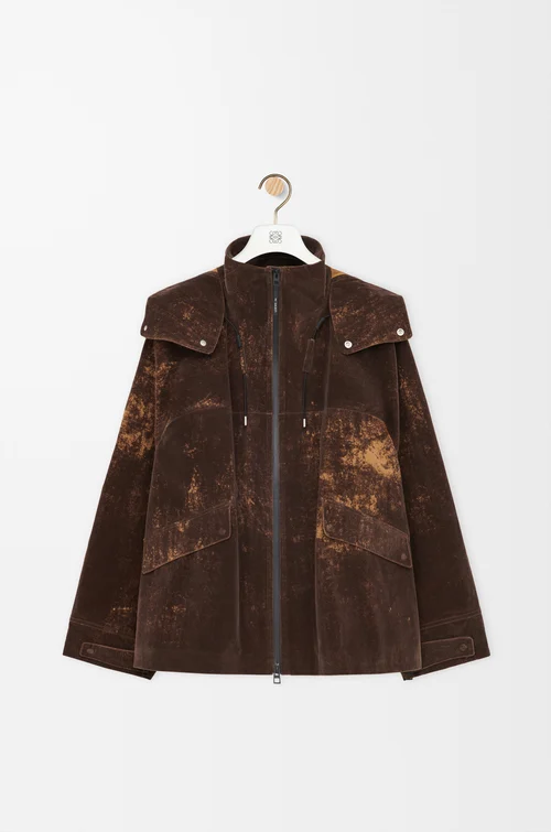 LOEWE Veste en tissu technique floqué Marron Chocolat