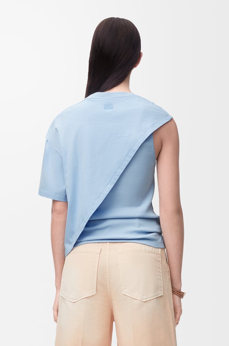 LOEWE Top drapeado en algodón Azul Celeste/Multicolor