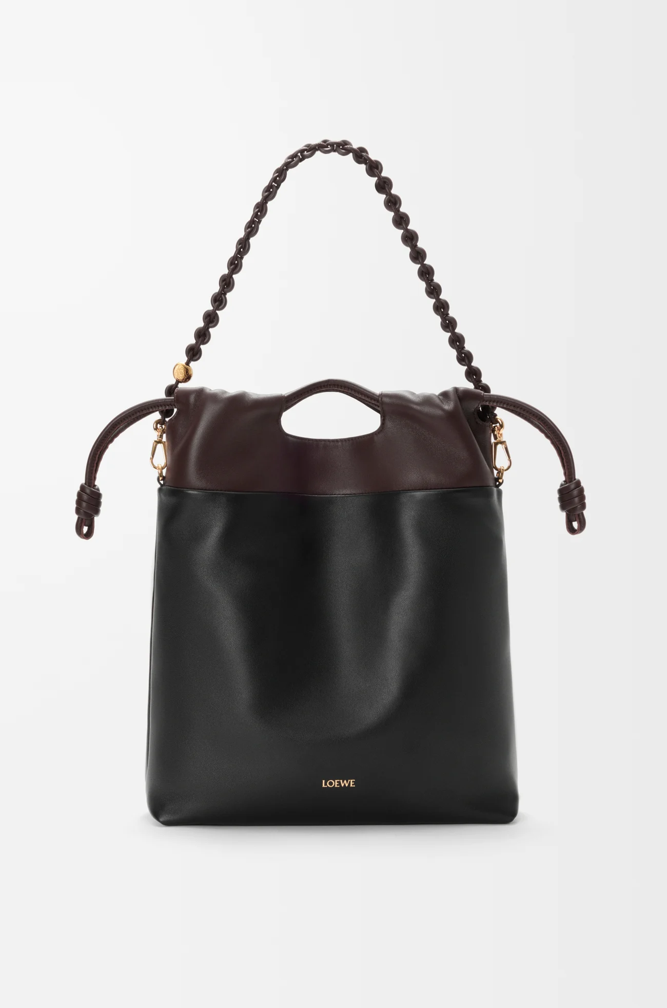 LOEWE Flamenco purse tote in mellow nappa lambskin Black/Dark Chestnut