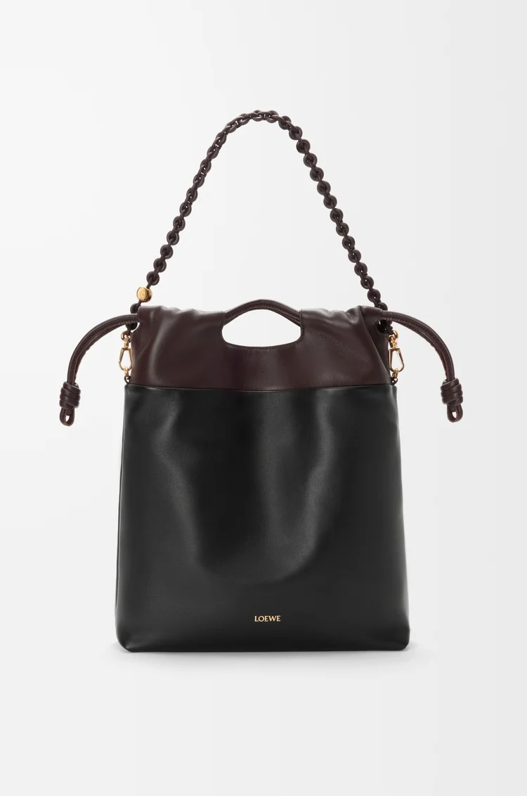 LOEWE Flamenco purse tote in mellow nappa lambskin Black/Dark Chestnut