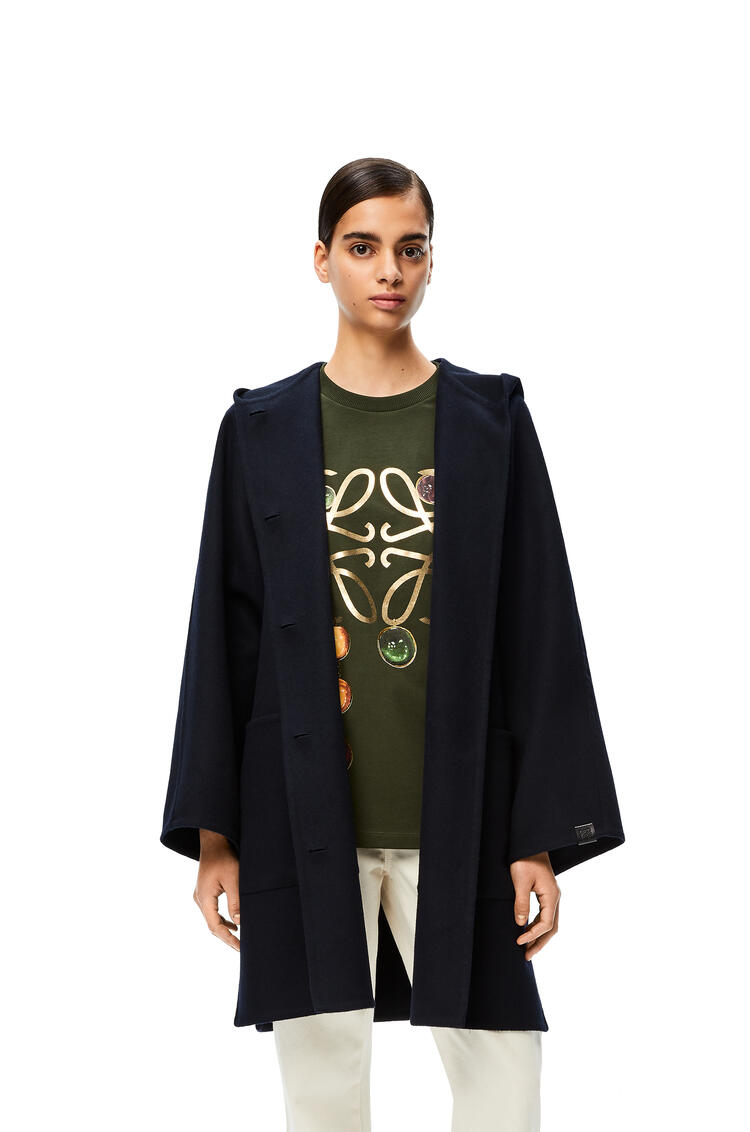 LOEWE Hooded coat in wool and cashmere Dark Navy Blue pdp_rd