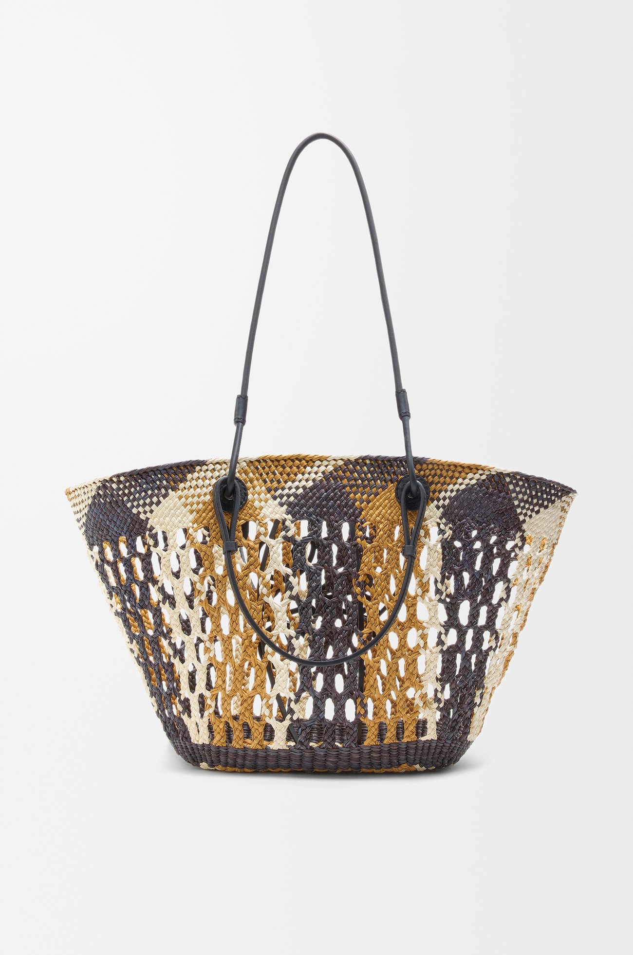 LOEWE Medium Anagram basket in iraca palm and calfskin Chocolate/Ochre
