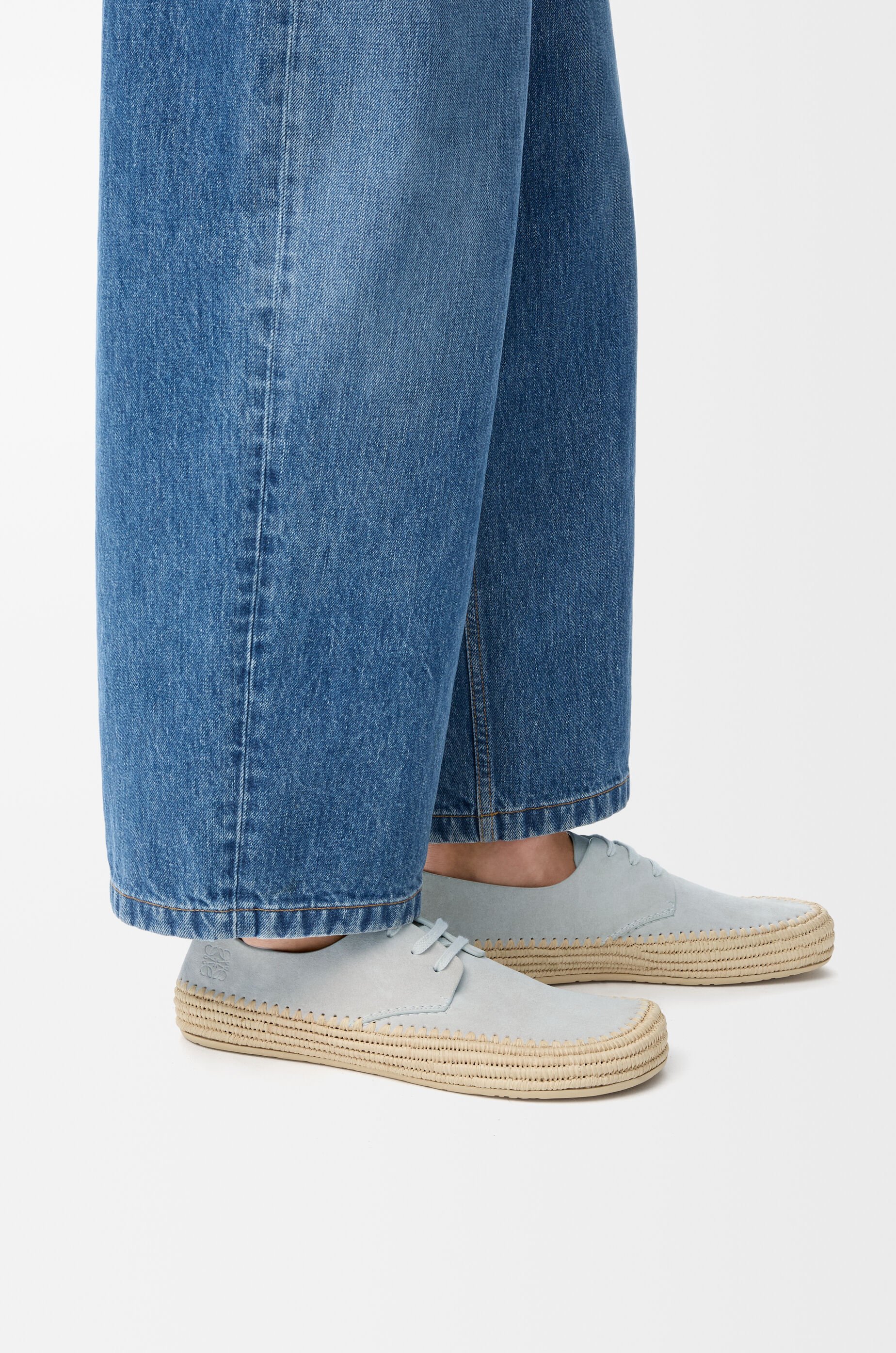 Rio lace-up in suede and raffia Grey - LOEWE