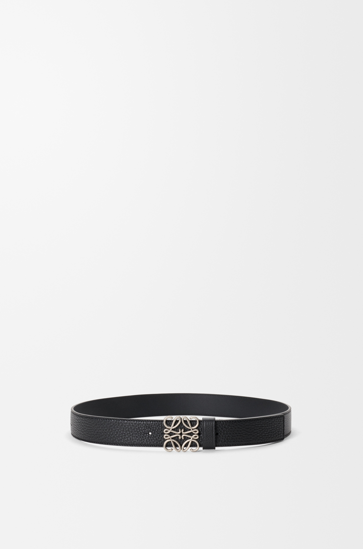 LOEWE Ceinture Chunky Anagram en cuir de veau grainé souple Noir/Palladium Vintage