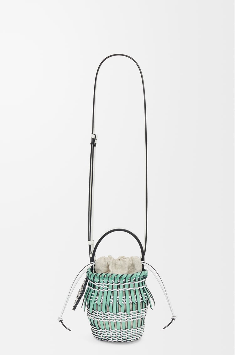 LOEWE Small Fringe Bucket bag in calfskin Fresh Mint/Soft White