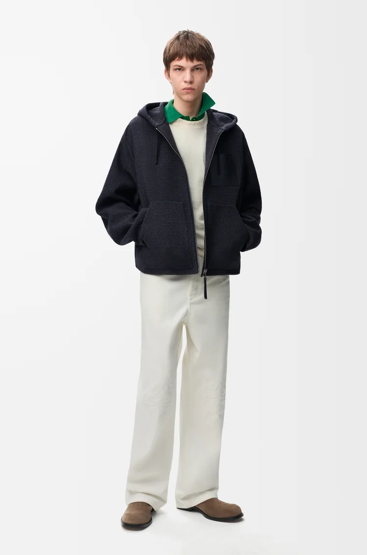 LOEWE Hooded jacket in wool blend Dark Navy Blue