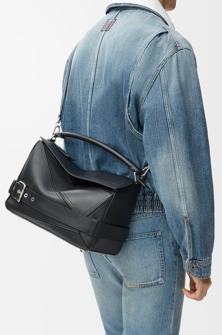 LOEWE Large Puzzle Biker bag in shiny calfskin Black