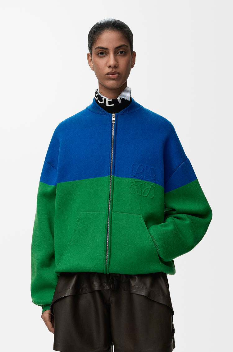 LOEWE Cardigan mit Reißverschluss aus Baumwolle Blau/Grün