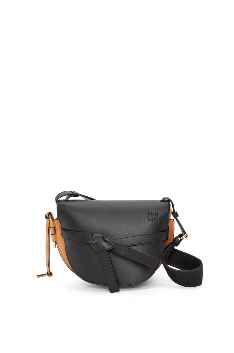 Mini Gate Dual bag in soft calfskin and jacquard Black/Warm Desert - LOEWE
